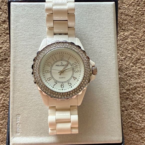 Peugeot White Ceramic Watch with Crystal Accents - Picture 1 of 4